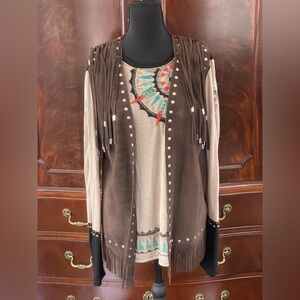 Double D Ranch Brown embroidered Sun Burst Western Shirt